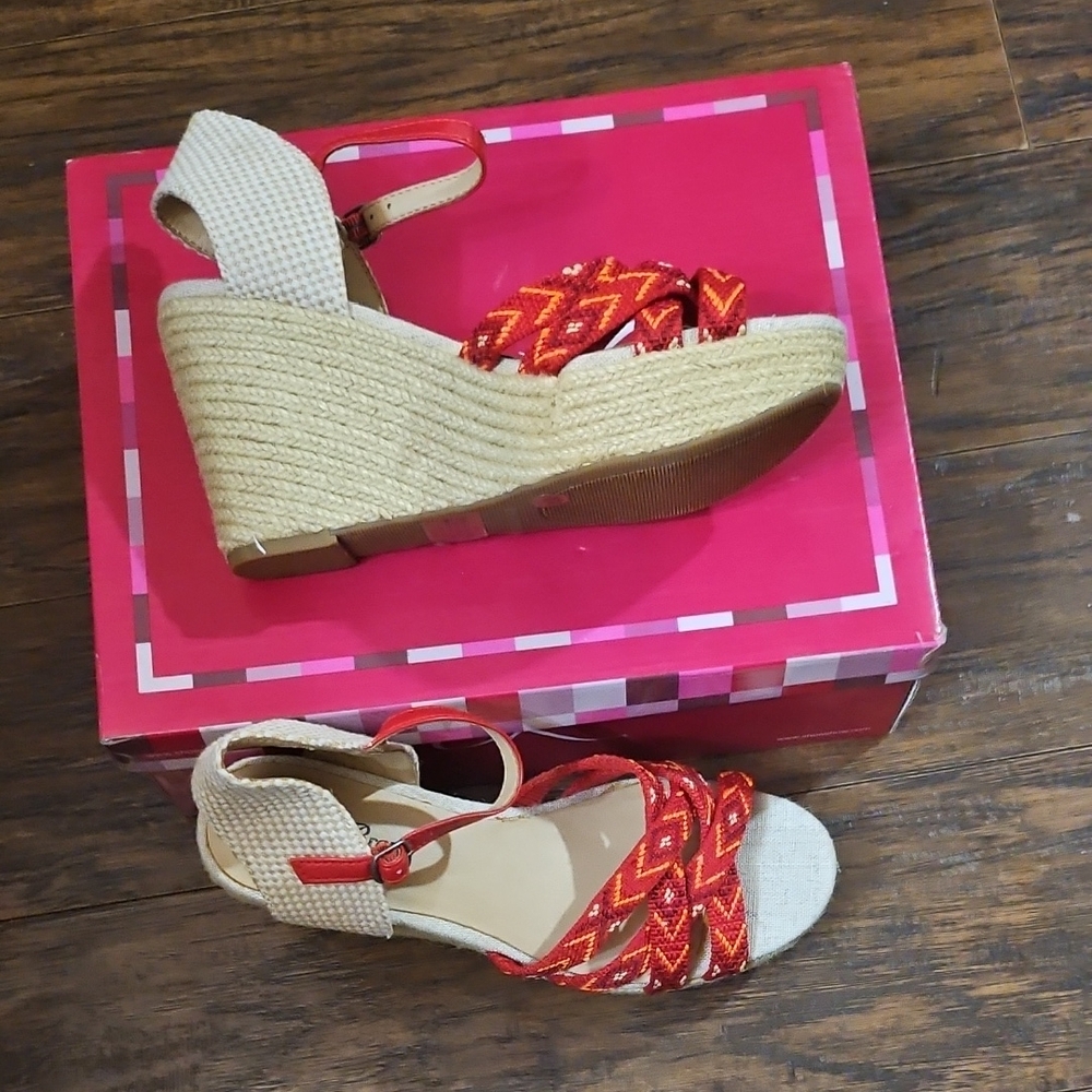 Lucky Brand Red and Cream Wedges